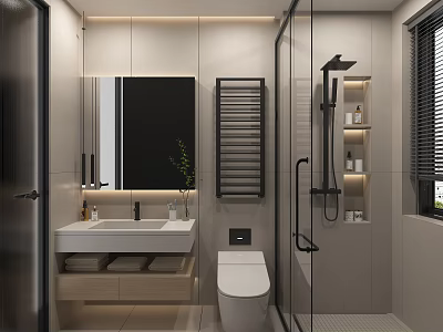 Modern Bathroom Interior With Sink Mirror Towel Rack And Smart Toilet 3d model