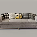Modern Stylish Gray Two Seater Sofa With Patterned Cushions And Side Tables 3d model