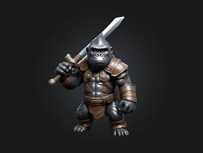 Gorilla Warrior Doll Holding a Sword Wearing Sturdy Armor with Detailed Design 3d model Gorilla Warrior Doll Holding a Sword Wearing Sturdy Armor with Detailed Design 3d model