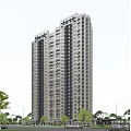 Modern High Rise Residential Building With Glass Facade Balconies And Urban Greenery