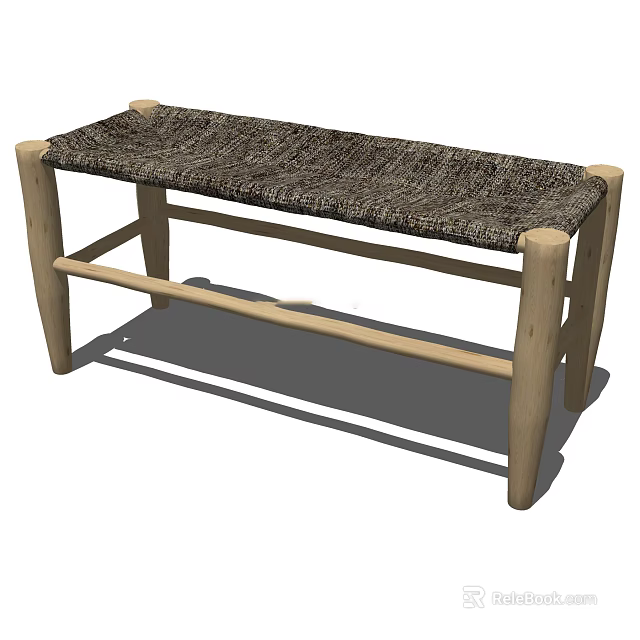 Simple Design Wooden Bench With Woven Seat And Natural Wood Legs 3d model 