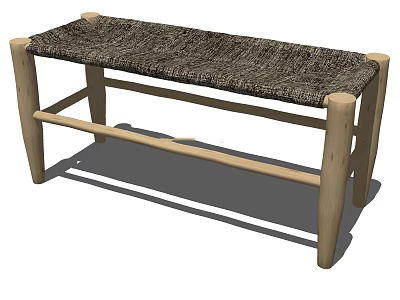 Simple Design Wooden Bench With Woven Seat And Natural Wood Legs 3d model