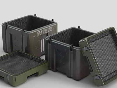 Plastic Storage Boxes with Mesh Design Military Green and Dark Gray Open Closed Lids 3d model