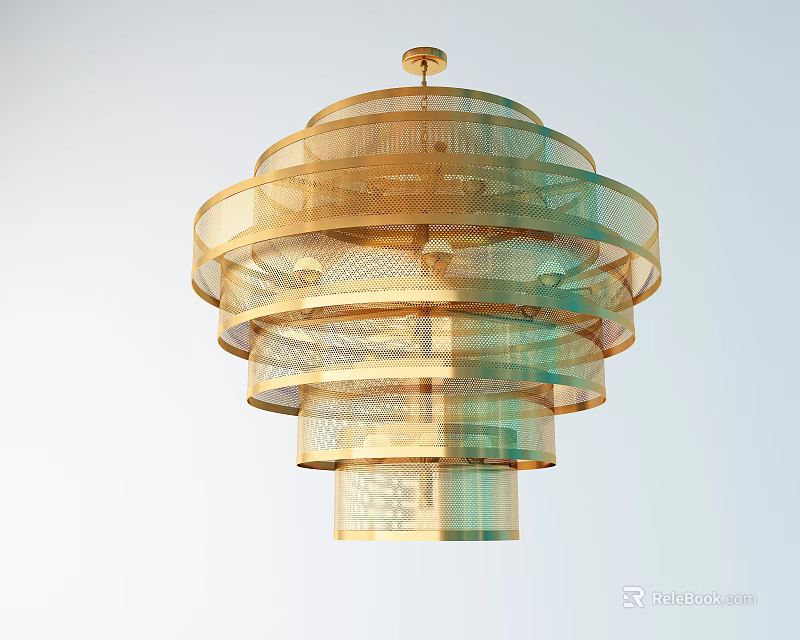 Modern Multi Layer Chandelier With Metal Frame And Mesh Design In Warm Tones 3d model 