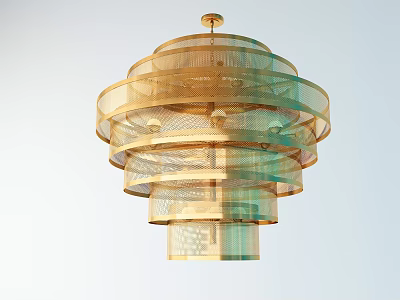 Modern Multi Layer Chandelier With Metal Frame And Mesh Design In Warm Tones 3d model