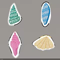 Four Colorful Decorative Shell Shaped Artworks With Diverse Patterns And Textures