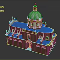 Historic Building with Dome Red Brick Walls Orange Roof Arched Windows and Decorative Details