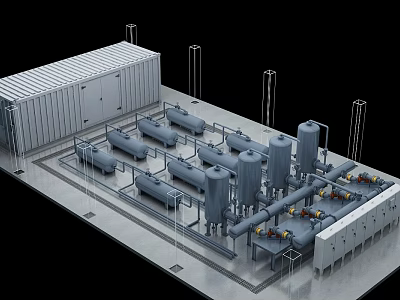 Industrial Equipment Layout with Pipes Storage Tanks and Processing Machinery 3d model