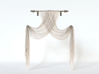 Elegant Light Colored Sheer Curtains With Decorative Rod And Metal Hardware 3d model