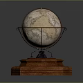 Classic Decorative Globe Ornament Set with Octagonal Wooden Base and Metal Stand