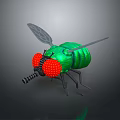 Detailed Green Fly With Red Eyes And Transparent Wings On Dark Background