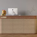 The reception desk at the front desk is a Chinese antique rattan cashier Apple computer lucky cat. 3d model