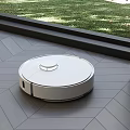 Smart Robot Vacuum Cleaner Cleaning Modern Wooden Floor Near Window With Grass View