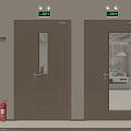 Poliform Interior With Brown Doors Featuring Glass Panels Red Fire Extinguishers And Fire Alarm Devices