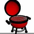 Red Portable Grill with Open Lid Round Cooking Grid and Black Handles Stand