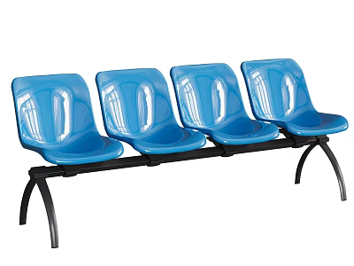 Blue Connected Four Seat Public Chair with Black Metal Frame for Waiting Area 3d model
