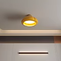 Yellow Pumpkin Shaped Flush Mount Ceiling Light Illuminated In Modern Interior 3d model