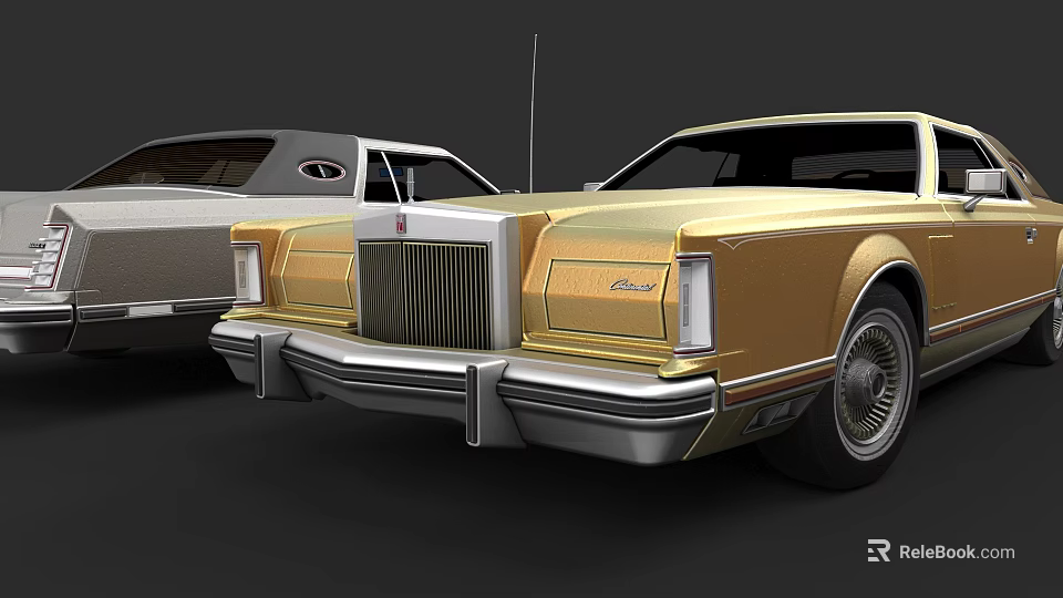 Classic Gold And Silver Sedan Cars With Retro Design And Stylish Exterior 3d model 