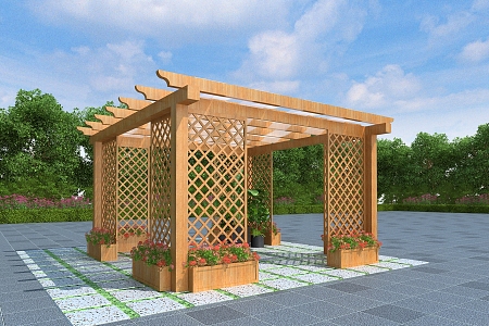 Flower Rack Vine Rack Corridor Rack Wooden Flower Rack 3d model