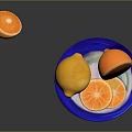 Fresh Oranges Including Whole Fruit And Slices On Blue Plate With Gray Background