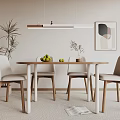 Cream style solid wood dining table and chair 3d model