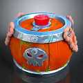 Orange Decorative Barrel With Silver Rim Red Top Skull Design And Pink Rope