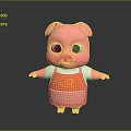 Cute Pink Cartoon Pig Wearing White Shirt And Orange Apron Standing On Dark Background