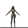 Game Movie Character with Purple Hair White Short Skirt Brown Outfit Arm Armor and Weapon 3d model