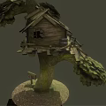 Rustic Wooden Treehouse With Small Window Leafy Branches And Wooden Platform 3d model