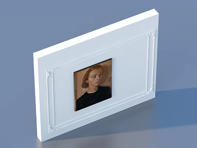 Elegant White Picture Frame With Decorative Border And Portrait Painting 3d model