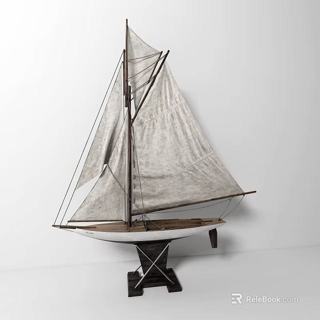 Decorative Ornament Set With Vintage Wooden Sailboat Model For Home Tabletop 3d model 