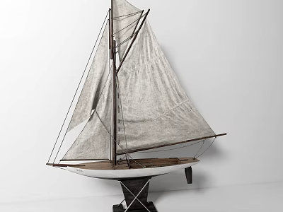 Decorative Ornament Set With Vintage Wooden Sailboat Model For Home Tabletop 3d model