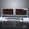 Retro Dual Screen Console With Brown Wavy Patterns And Red White Keyboard