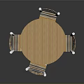 Round Wooden Dining Table Set With Four Striped Chairs And White Legs
