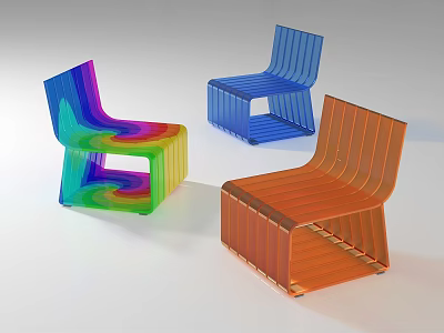 Modern Transparent Striped Chairs in Blue Orange and Colorful Gradient Design 3d model