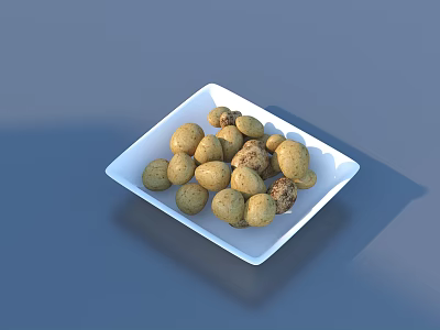 Yellow Round Vegetables in White Square Plate on Blue Surface 3d model