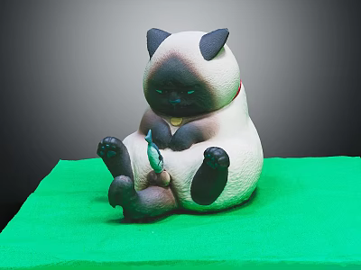 Siamese Cat Plush Toy Sitting On Green Surface Holding Small Object 3d model