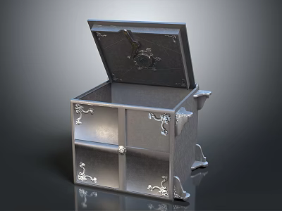 Commercial Equipment Silver Metal Storage Chest With Decorative Patterns And Open Lid 3d model