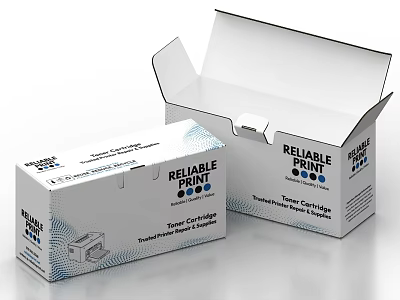 Reliable Point Toner Cartridge Open And Closed Box Packaging Design 3d model