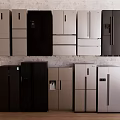 Various Design Refrigerators and Freezers in Black Silver White Colors on