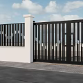 Sturdy Black Modern Entrance Gate With Vertical Slats And Geometric Patterns Outdoor