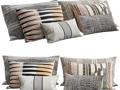 Decorative Modern Throw Pillows with Striped and Geometric Patterns in Neutral Colors 3d model