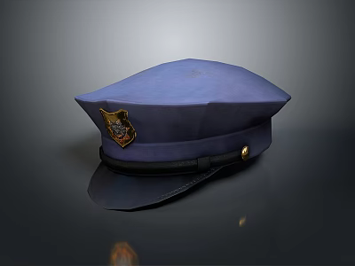 Blue Uniform Hat With Badge Black Brim And Gold Button Detail 3d model