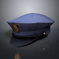 Blue Uniform Hat With Badge Black Brim And Gold Button Detail