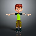 Game Movie Character Red Haired Boy in Green T-Shirt with Wrist Device Standing Arms Outstretched