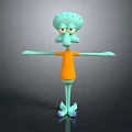Squidward Tentacles 3D Animated Character With Light Green Body Orange T-Shirt And Outstretched Arms