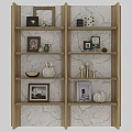 Stylish Wooden Bookshelf with Decorative Photo Frames Vases Candle Holders and Bowls