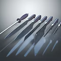 Set of Various Sharp Kitchen Knives with Dark Handles Arranged Neatly 3d model