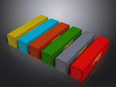 Colorful Shipping Containers Arranged In A Row On Dark Background 3d model