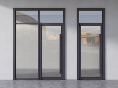 Modern Black Frame Swing Doors With Glass Panels In White Wall Interior 3d model